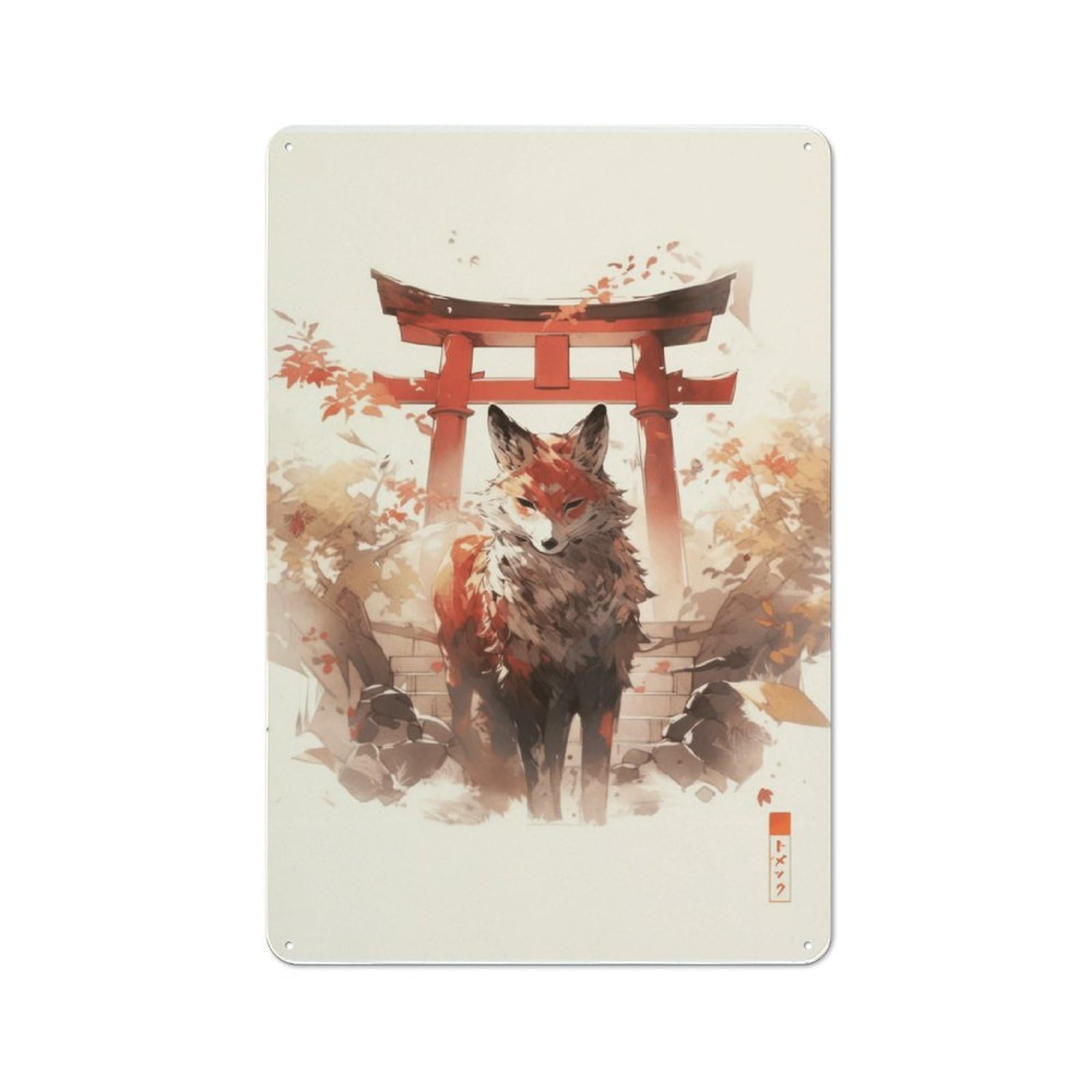 Junmoney Style-23 Tin Sign 30X20cm With Japanese Fox Spirit Art Print For Workshop Wall, Vintage Decor, For Metal Sign Collectors, For Garage And Workshop Walls