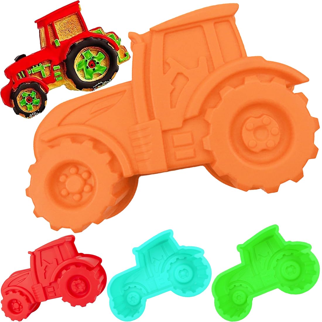 Daelesr Stampo per Torta Trattore, Stampo Silicone Torta per Feste di Compleanno, Stampo per Torta Auto, Stampo Dolci Silicone, Teglia per Trattori 3D per Torte Pane Cioccolatini Budini (Ciano