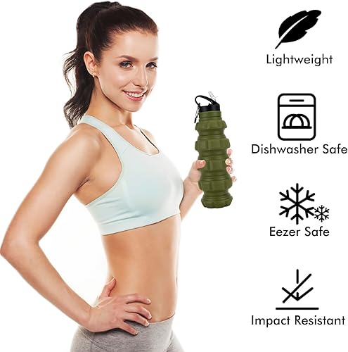 Vista 32 de QiCheng&LYS Botella de agua plegable de viaje de 19.5 onzas, reutilizable, sin BPA, botellas de agua plegables de silicona para viajes, gimnasio