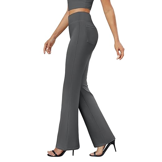 Womens Bootcut Dress Pants Business Casual Work Pants with Pockets High Waist Stretchy Trousers Pull On Office Slacks