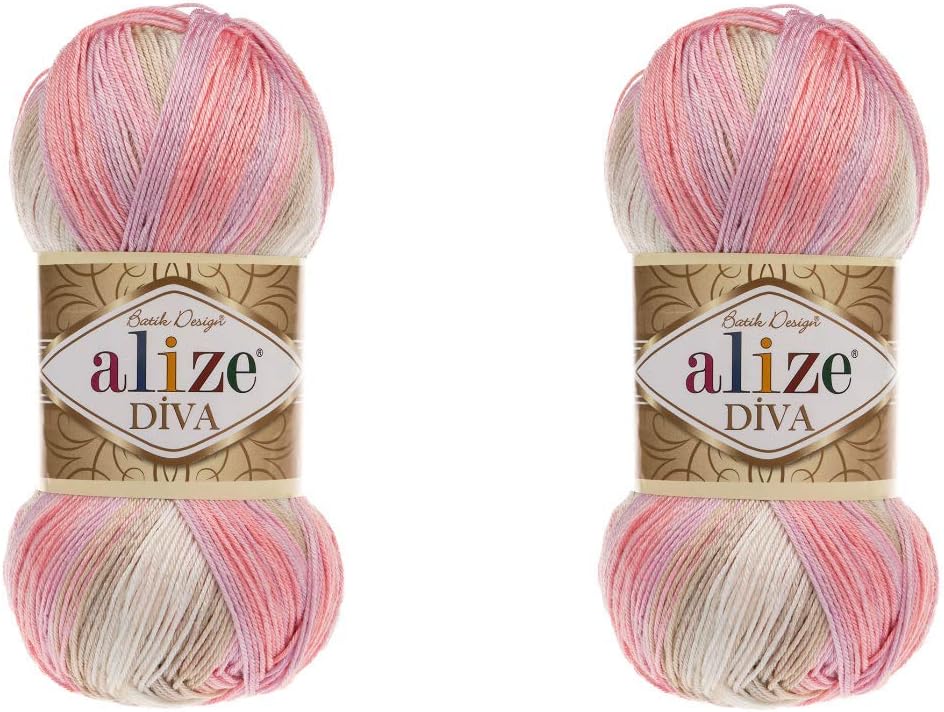 100% Microfiber Acrylic Yarn Alize Diva Batik Silky Effect Thread Crochet Art Lace Craft Lot of 2 skeins 200gr 766yds Hand Knitting Yarn (2807)