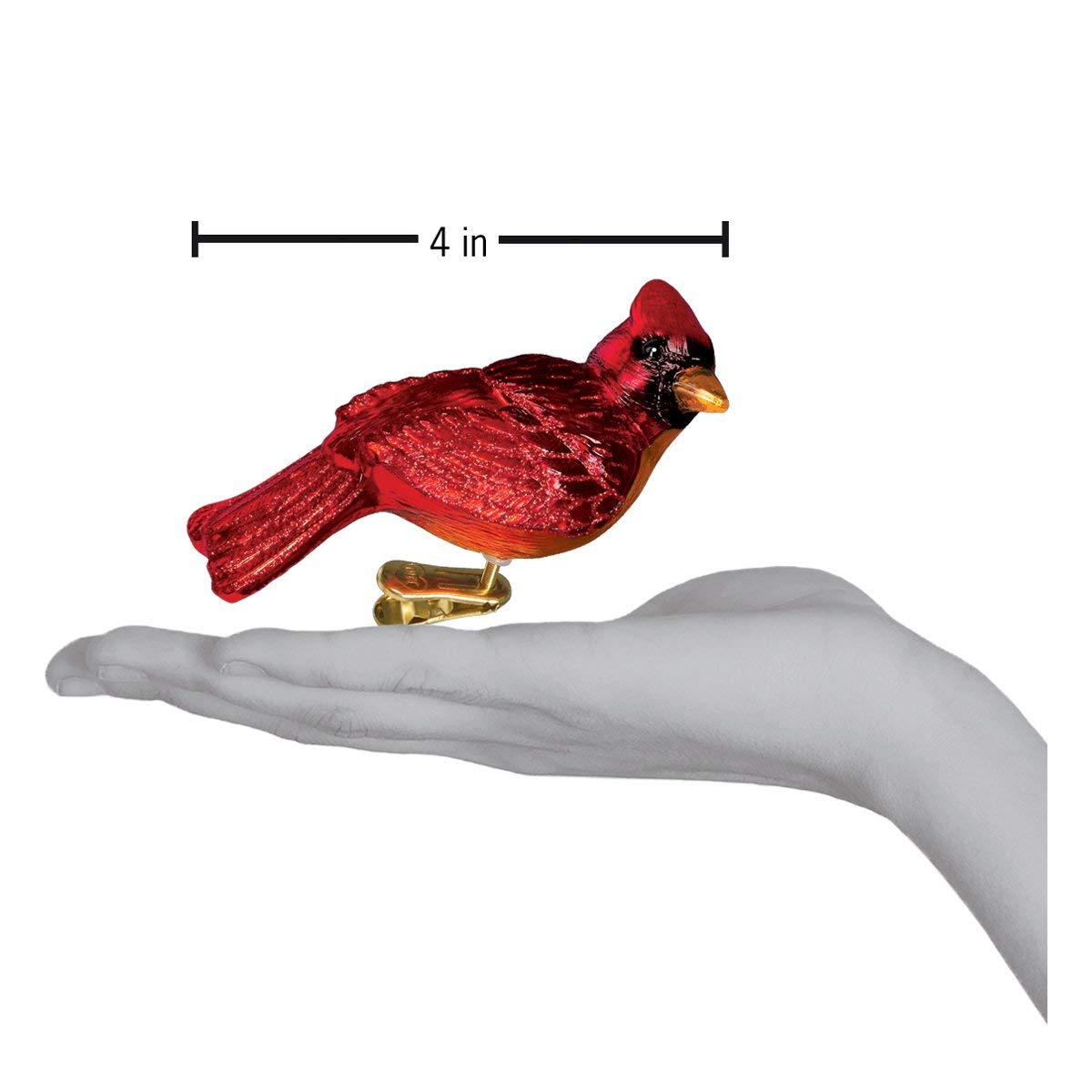 Old-World Christmas Glass Blown Ornament with Gift Box, Clip-On Collection (Resting Cardinal, 18041)