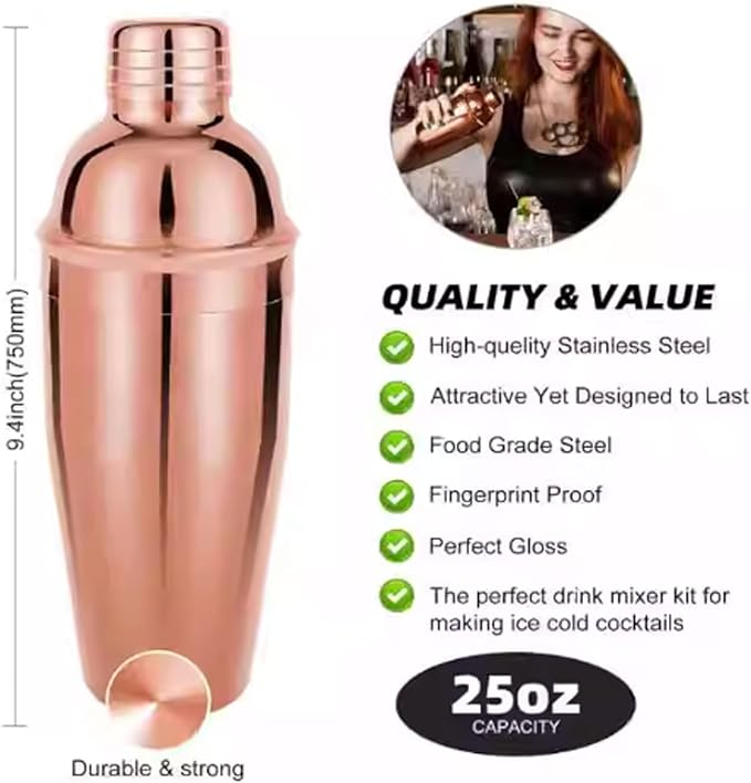 Set de Coctelera de 24 Piezas Rose Gold, Kit de Bartender miniatura 3