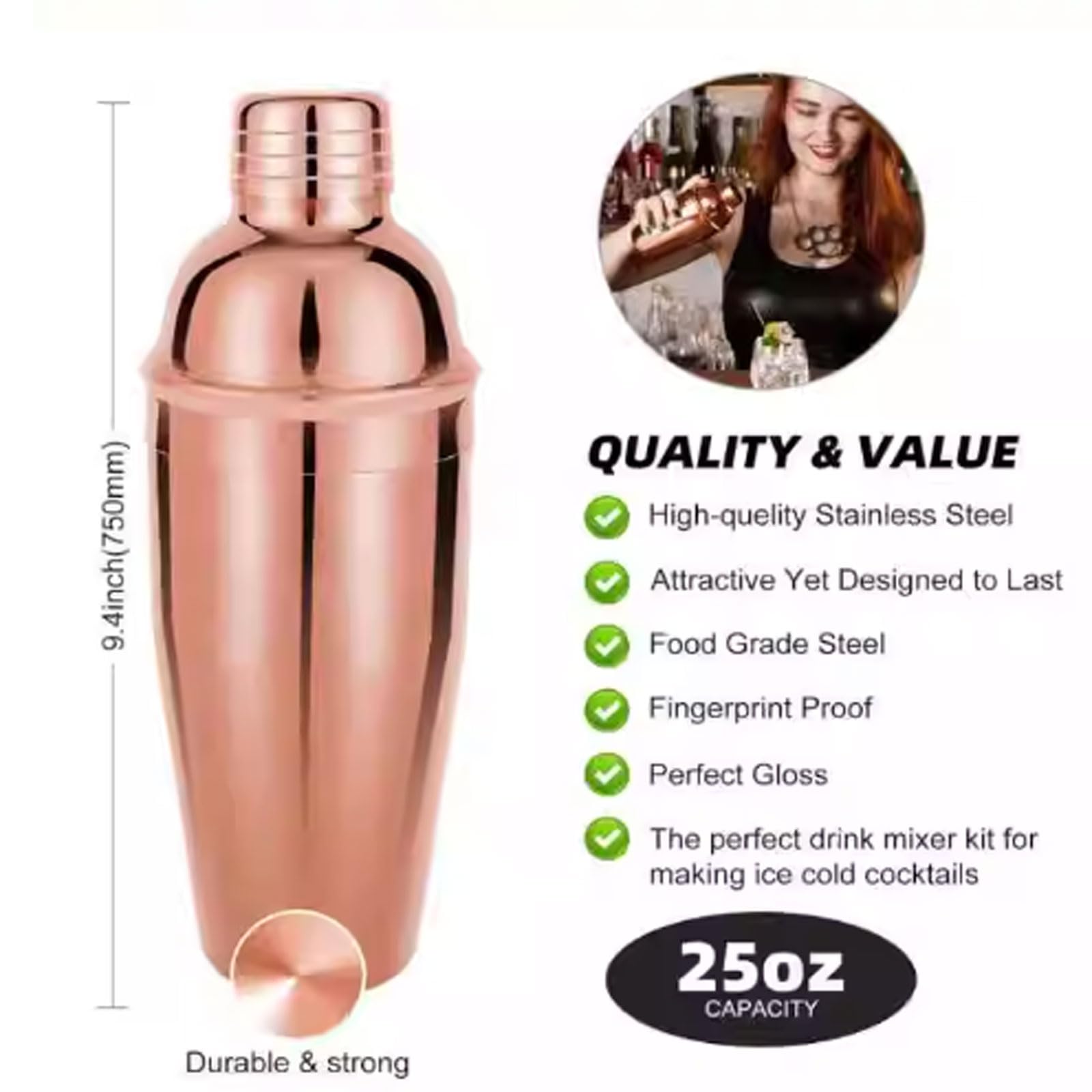 esmen Set Shaker per Cocktail in Oro Rosa da 24 Pezzi, Kit Barista mixology con Supporto, Set di Strumenti da Bar per miscelare Bevande, Kit Barman Domestico