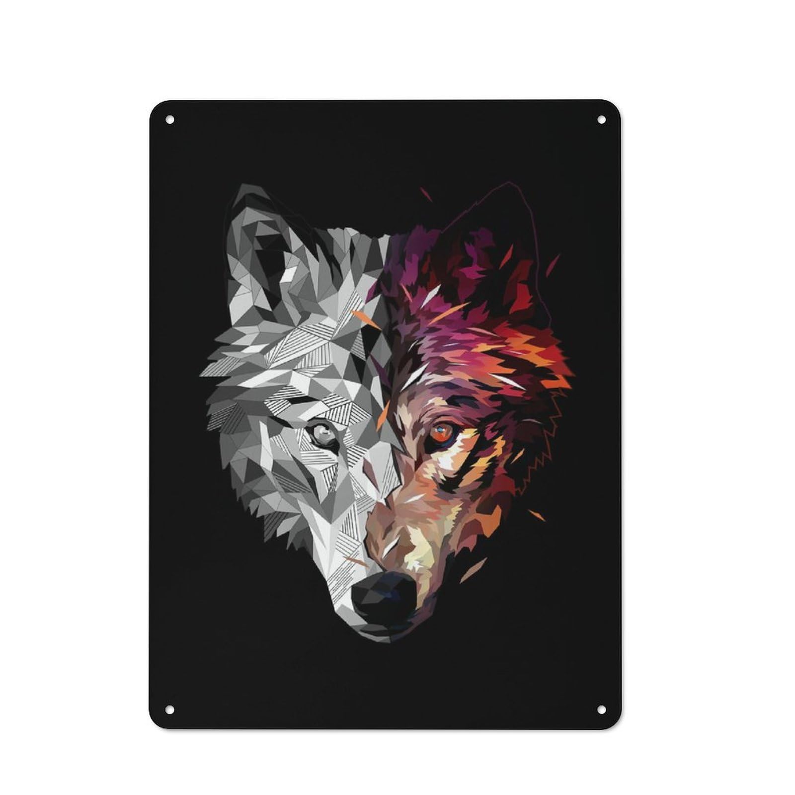 Junmoney Wolf Low Poly Abstract Rustic Metal Plaque 40X30cm For Lounge Or Reading Corner, For Home Office, Studio And Craft Room Walls