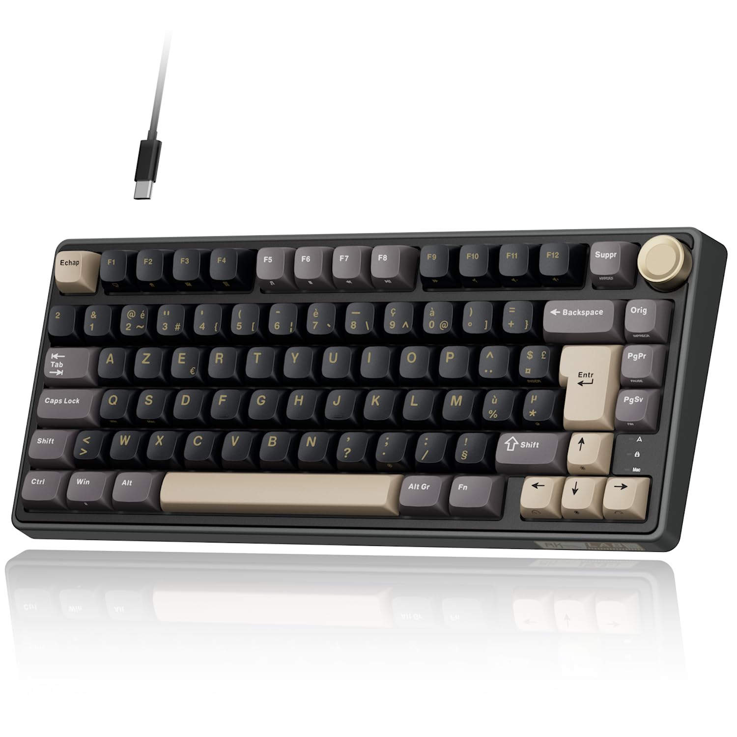 RK ROYAL KLUDGE R75 Teclado Mecánico, Teclado Gamer Cableado 75% AZERTY con Gasket Mount, Rueda de volumen, Interruptor Creamy Lineal Hot-Swap, Teclas PBT, Retroiluminación RGB para Windows/Mac/PC