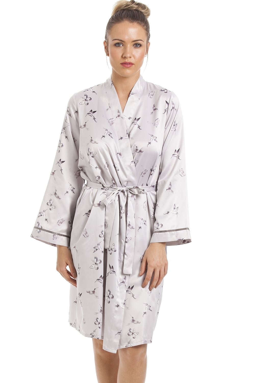 Camille Womens Ladies Silver Humming Bird And Butterfly Print Satin Wrap 10