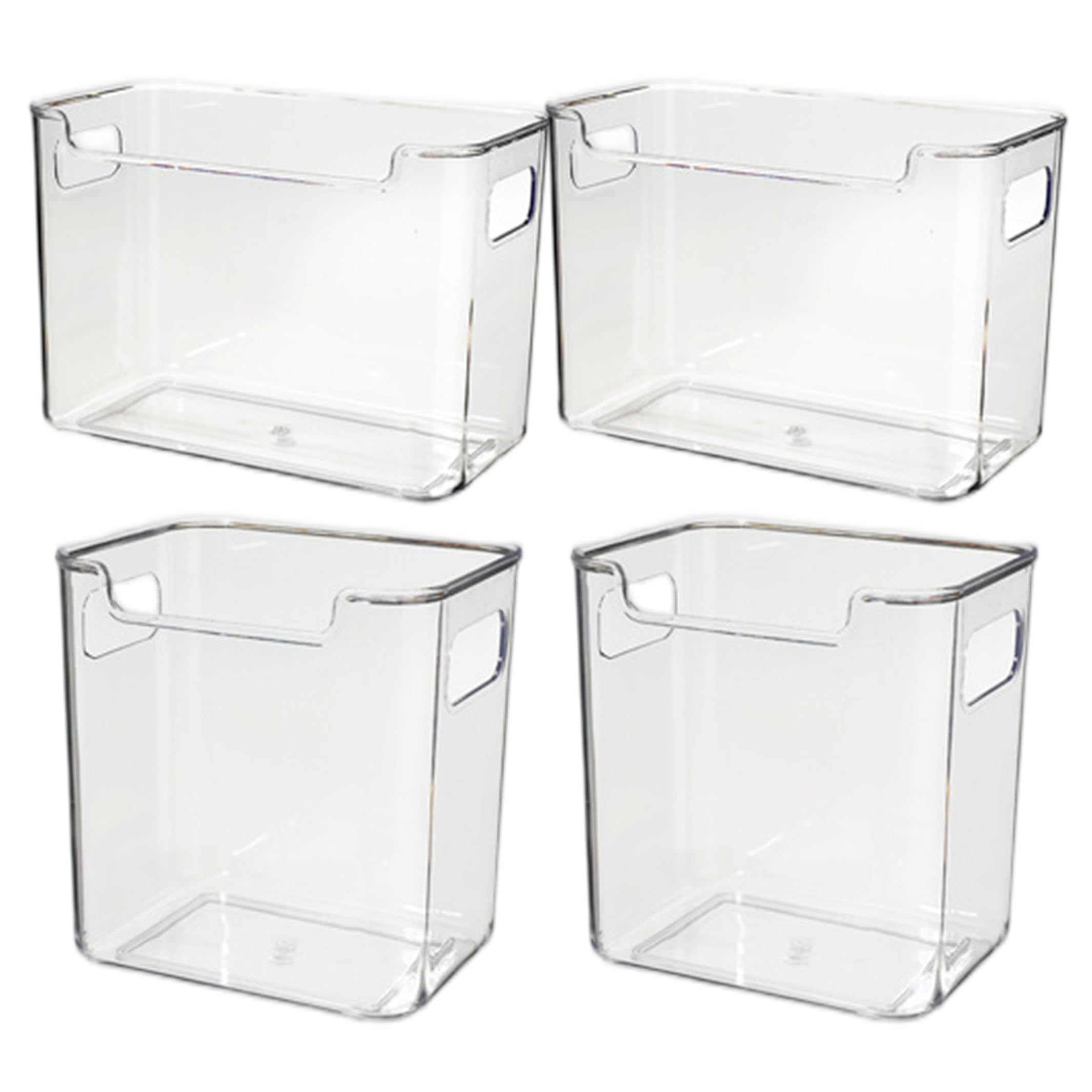 Nukinp 4PCS Freezer Organizer, Clear Plastic Freezer Storage Bins with Handle Space Saving & Easy Clean for Veggies Fruits Condiments More, 2 Sizes