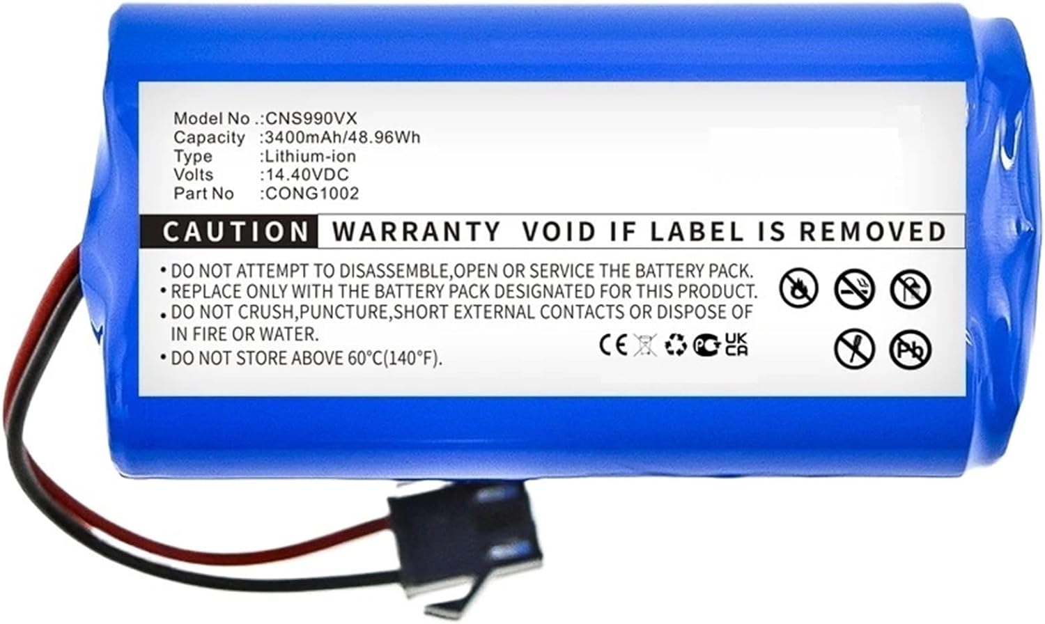 14.4V 3400mAh Replacement Battery, Compatible For Conga, Excellence 990 950 999 1090 1099 1190 1790 1990 2290Ultra，Robot Vacuum Cleaner Parts