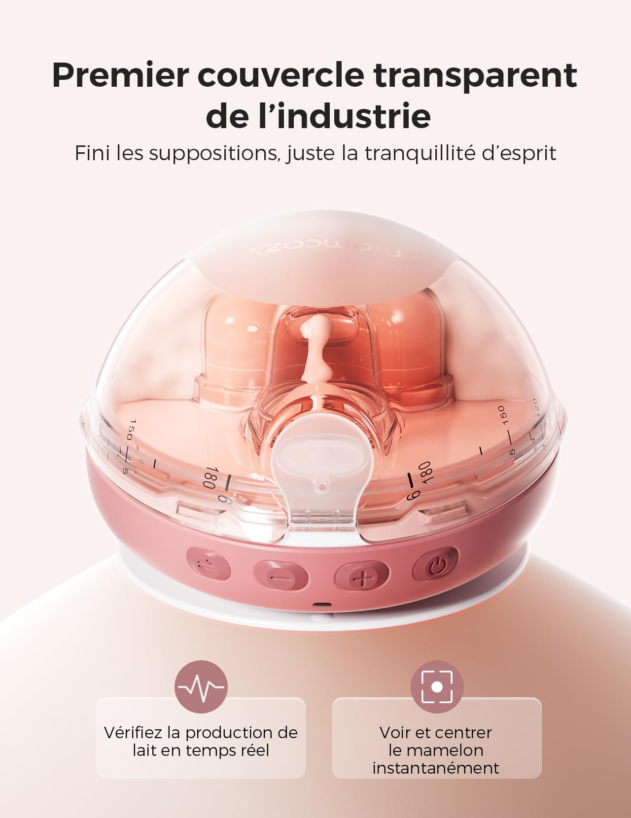 Momcozy Air 1 Tire-Lait Ultra-Fin, Tire-Lait Portable Mains Libres avec Étage de Chargement sans Fil & Contrôle par Application avec Mode Auto & Alerte de Remplissage, Dessus Transparent