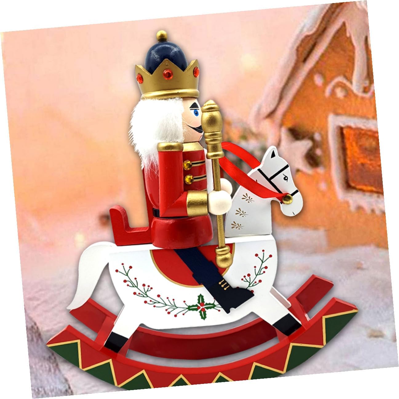 Wooden Christmas Nutcracker Figurine Military Figure on Horse Large Table Decoration Red Holiday Nutcracker Puppet for Home Garden Xmas Party