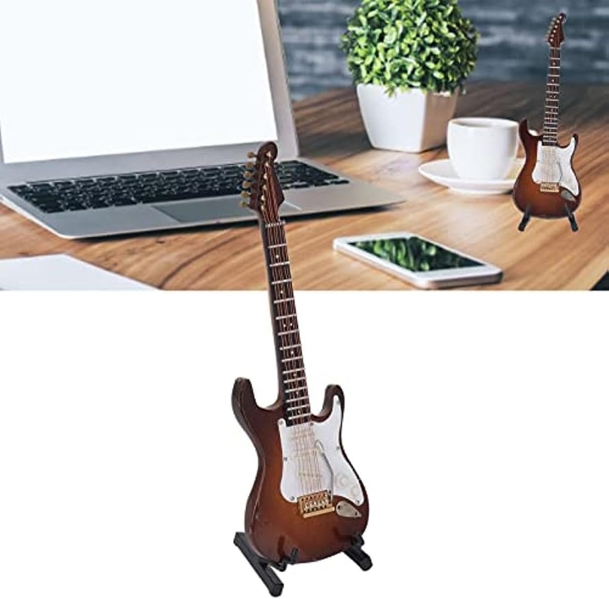 Howorr 木製ミニチュアエレキギター、7.1インチドールハウスギター、ホルダーボックス付きミニギターモデル ミニ楽器ミニチュアド