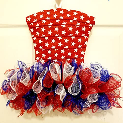 Cieovo 4 Roll Independence Day Wired Edge Ribbon 10 Inch X 30 Feet 4Th Of July Red White And Blue Metallic Foil Mesh Ribbon For Independence Day Patriotic Wreaths, Swags And Decorating #TOP4