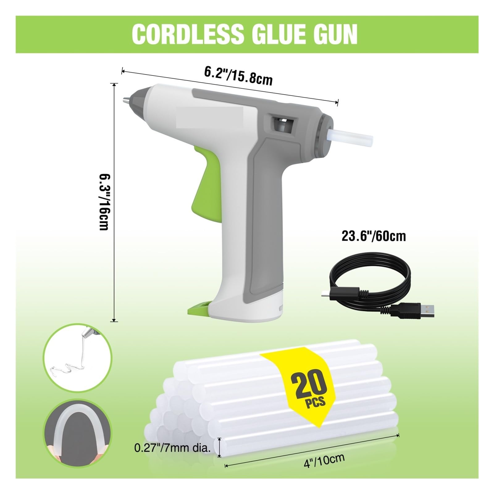 Pistolet Do Kleju Na GorąCo 3.6V Biały/różowy Bezprzewodowy Elektryczny Pistolet Do Klejenia Z 20 Szt. 7MM Klej W Sztyfcie Pionowe Umieszczenie Elektryczny Pistolet Do Klejenia Na Gorąco(Pink)