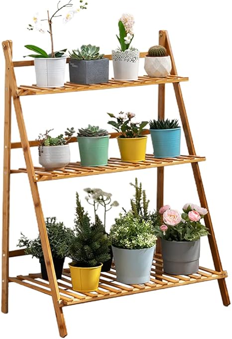 Amazon Amigoyo フラワースタンド 木製 植物ラック フラワーラック ガーデンラック 庭の植物スタンド 収納棚 折り畳み式 花台 植物棚 鉢植え フラワースタンド 園芸ラック 3段 組立簡単 多機能 盆栽棚 植木鉢 屋内 屋外 フラワースタンド 園芸ラック