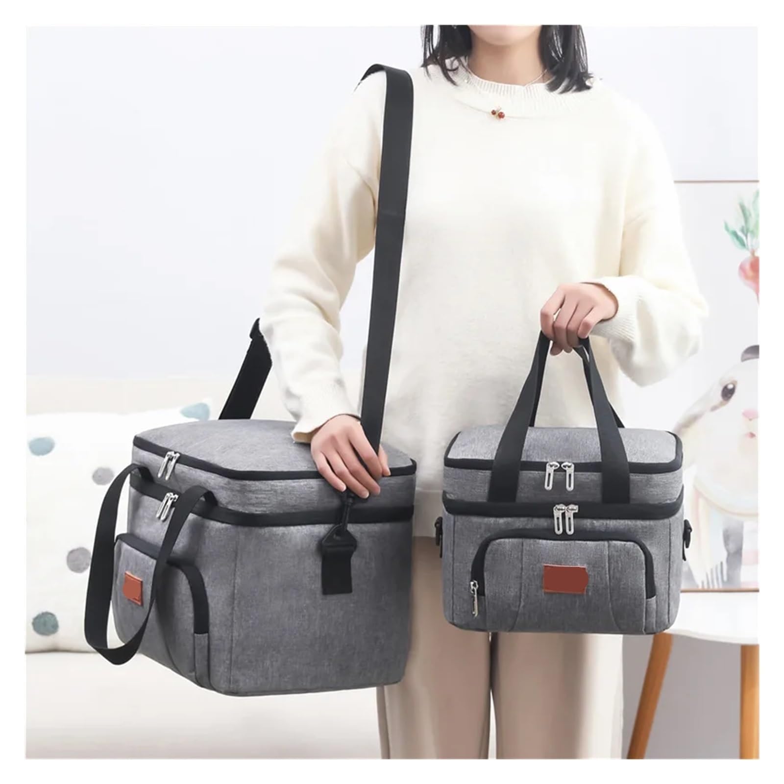 Lunchtasche Multifunktionale Doppelschichten-Tragetasche, Kühler, Lunch-Taschen for Damen und Herren, große Kapazität, Reise-Picknick-Lunchbox mit Schultergurt