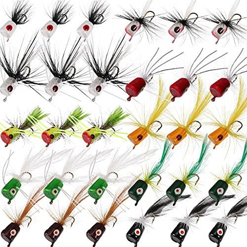 30 Pieces Fishing Lures Kit Bass Poppers Lures Colorful Fishing Bait with Hooks for Freshwater...