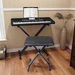 Keyboard Stand Piano Bench Set,Double-X Keyboard Stand Adjustable Digital Piano Stand with Lockable Straps,(Piano Keyboard Stand x 1, Piano Bench x 1) , Black