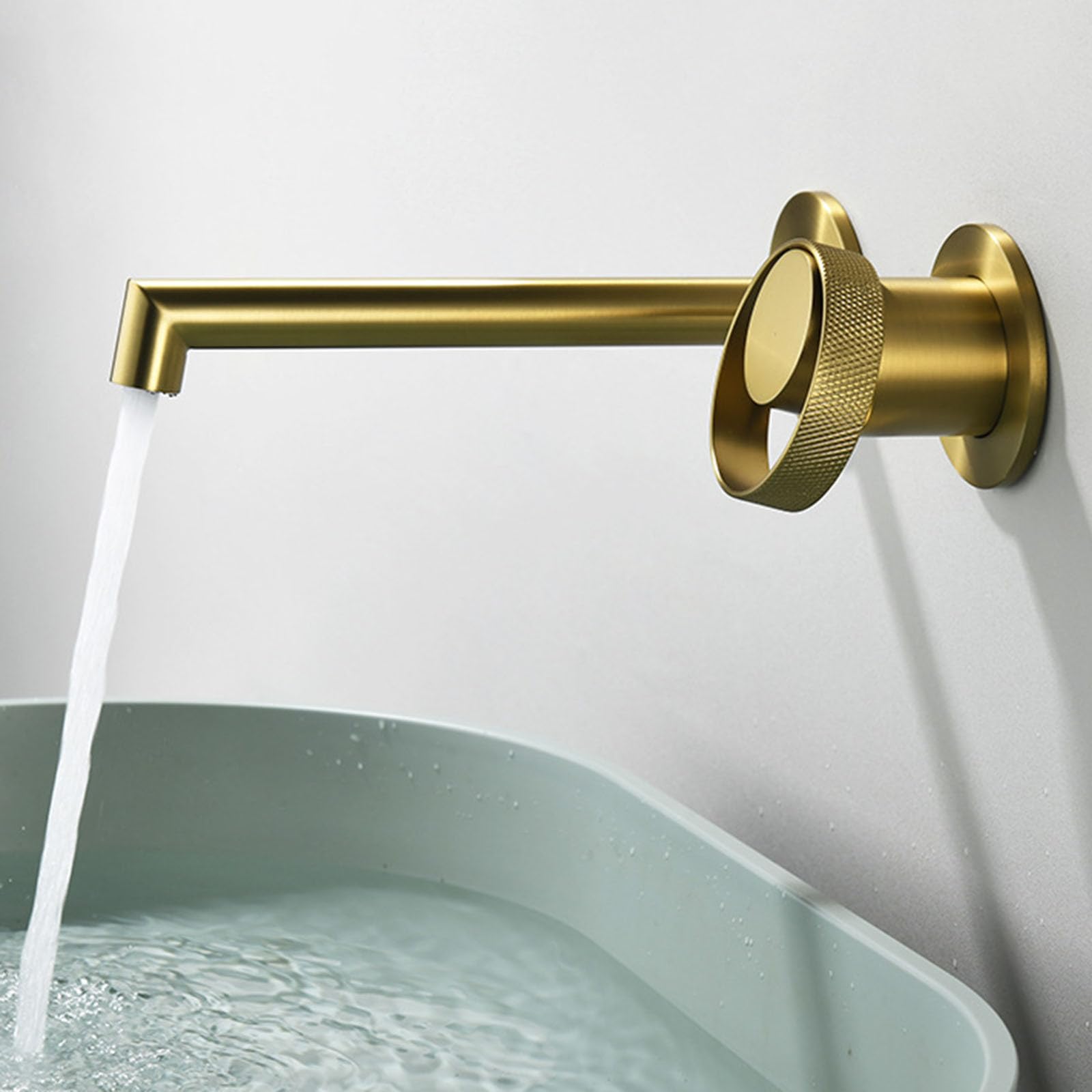Grifo de Lavabo Empotrado con manija Redonda, grifos de Lavabo de baño, latón, Agua fría y Caliente, Color Gris.