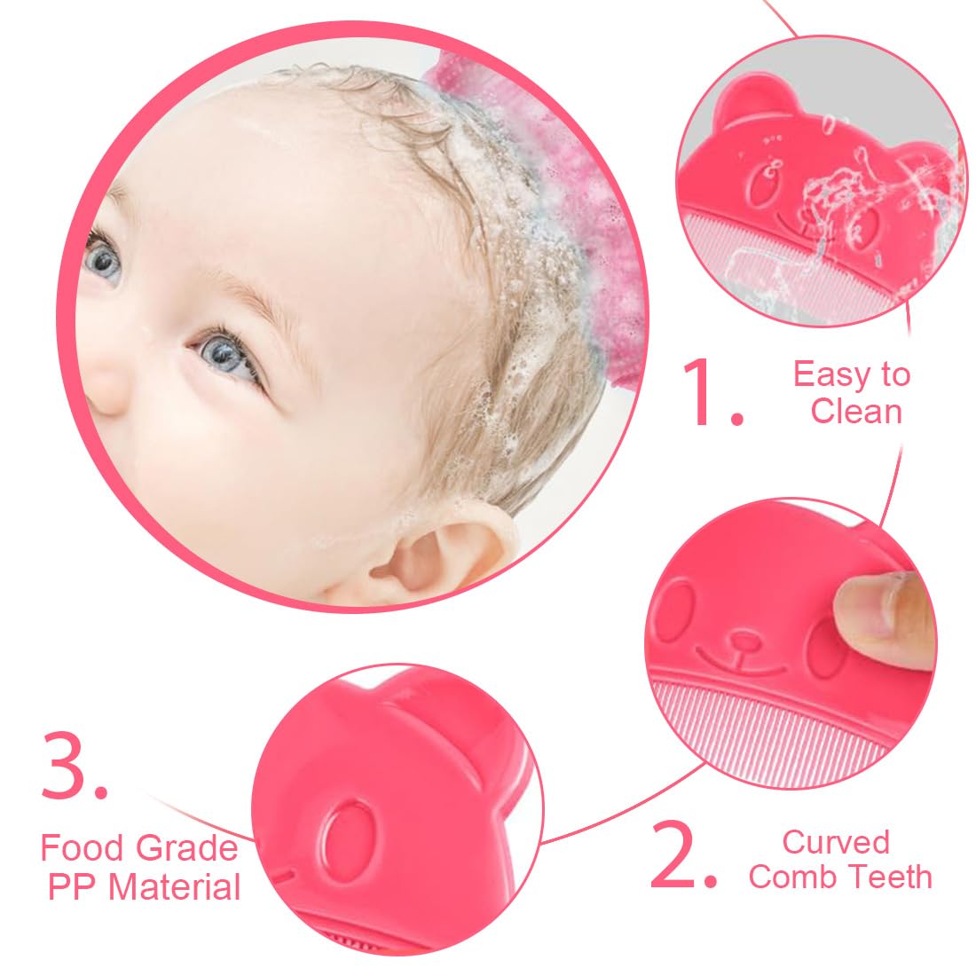 Set 3 Pezzi Spazzole E Pettini Per Neonati - Morbido Silicone Per Massaggio E Cura Capelli - Foto 7