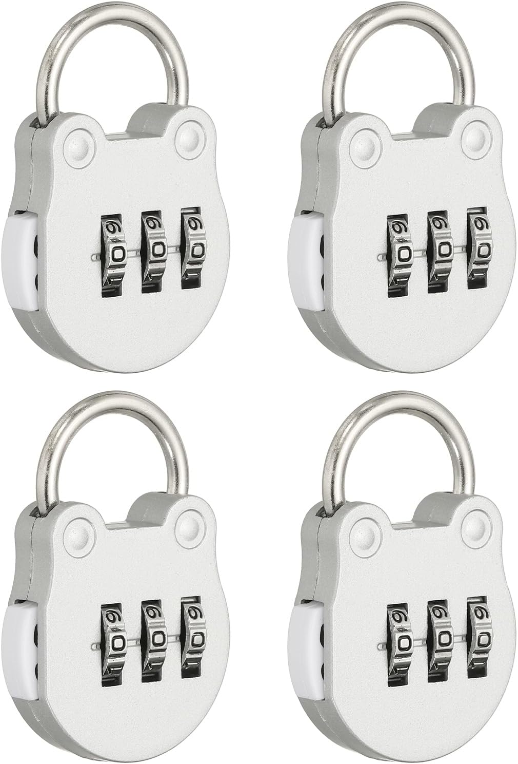 PATIKIL Combination Padlock (Small, Silver)(4 Pcs), 3-Digit Cute Combo Padlock Resettable Luggage Locks, Suit for Gym Locker/Fence/Storage/Toolbox/Cabinets