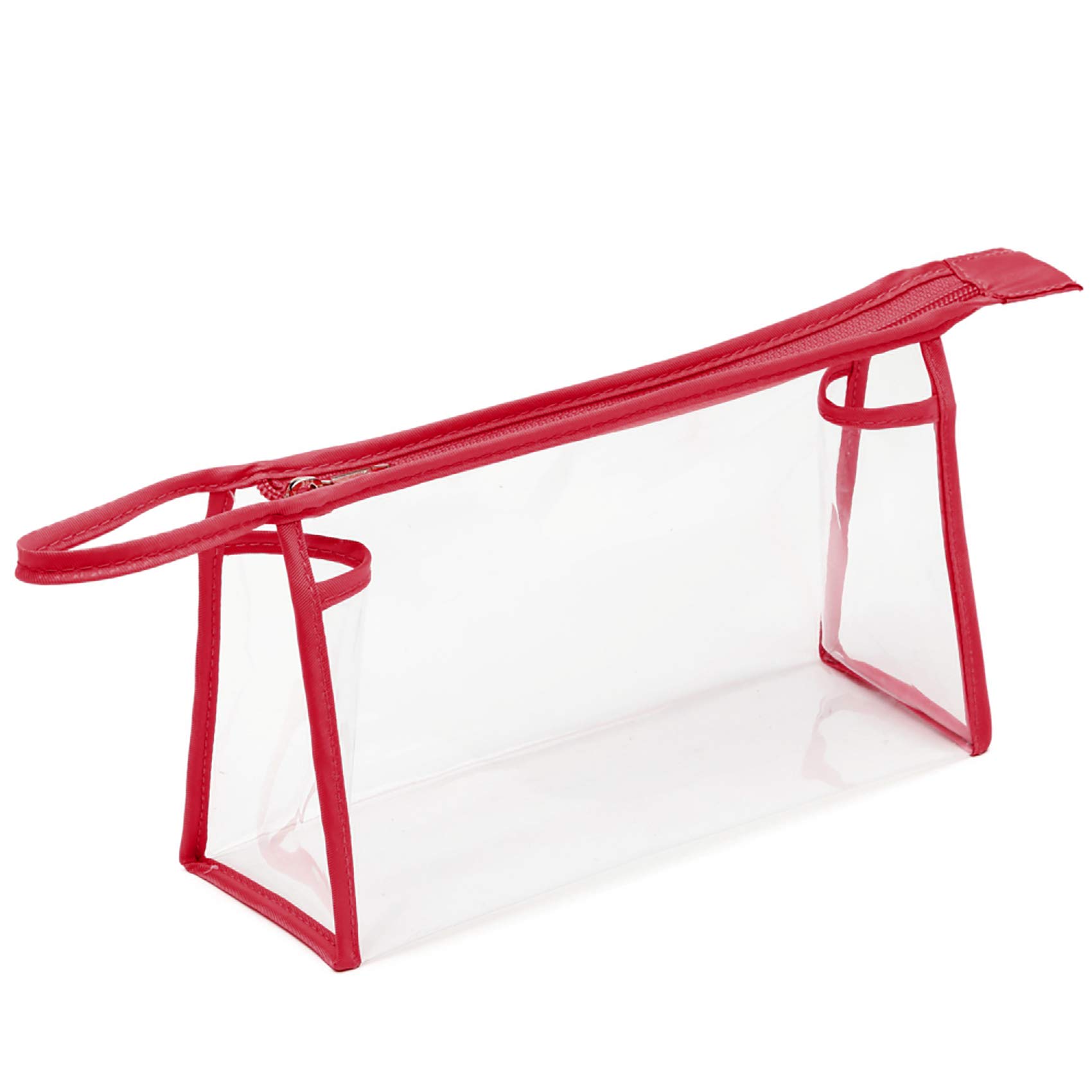 BuyAgain Clear Makeup Bag, Multi-purpose Transparent Waterproof Toiletry Bag with Zipper Travel Pouch Red