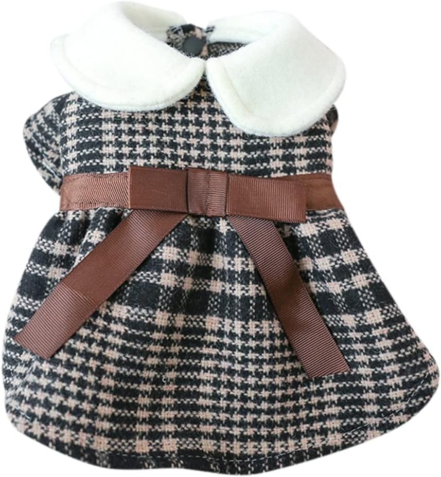 Pet Warm Cloth Bowknot Plaid Skirt Winter and Autumn Dog Dress Coat Puppy Clothing Teddy Poodle Clothing (Color : A Size : M Code) (B S code)