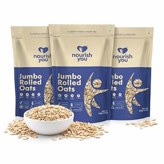 Nourish You Jumbo Rolled Oats - 1.5 Kg value Pack Combo | 14.2g Protein & 10.2g Dietary Fibre per 100g | Naturally Gluten Free Oatmeal Breakfast Cereal | Wholegrain Rolled Oats| Diet food for Weight Management | 500g g (Pack of 3)