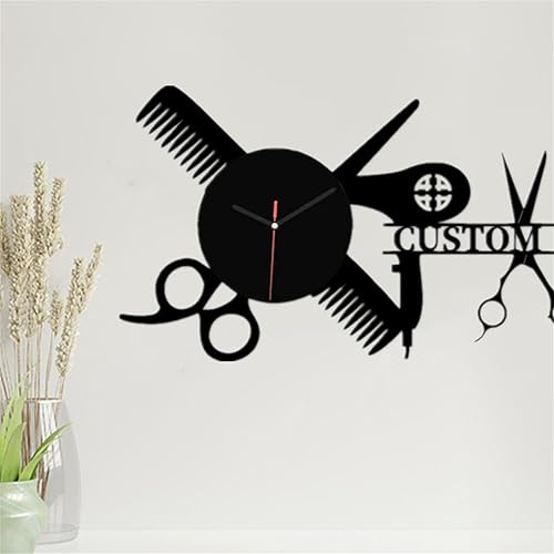 Miniatura 3 de Reloj de pared de peluquero personalizado para dormitorio, sala de estar, nombre personalizado, diseño moderno, peluquería, reloj de madera, reloj