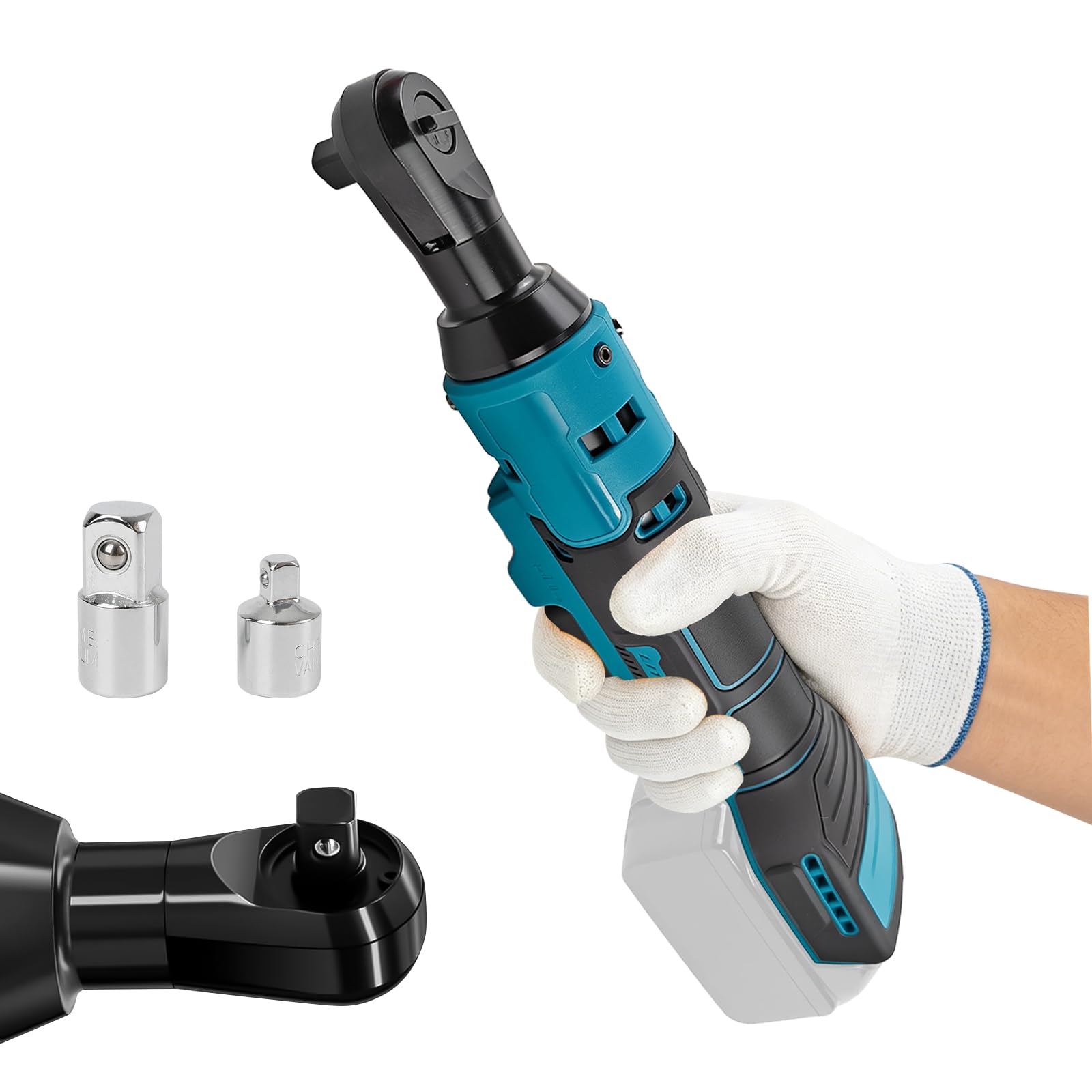Llave de trinquete inalámbrica de 3/8 pulgadas compatible con baterías MAKITA de 18-21 V, llave de trinquete eléctrica de 80 N.m 280 RPM con adaptadores de 1/4 y 1/2 pulgadas para reparación de