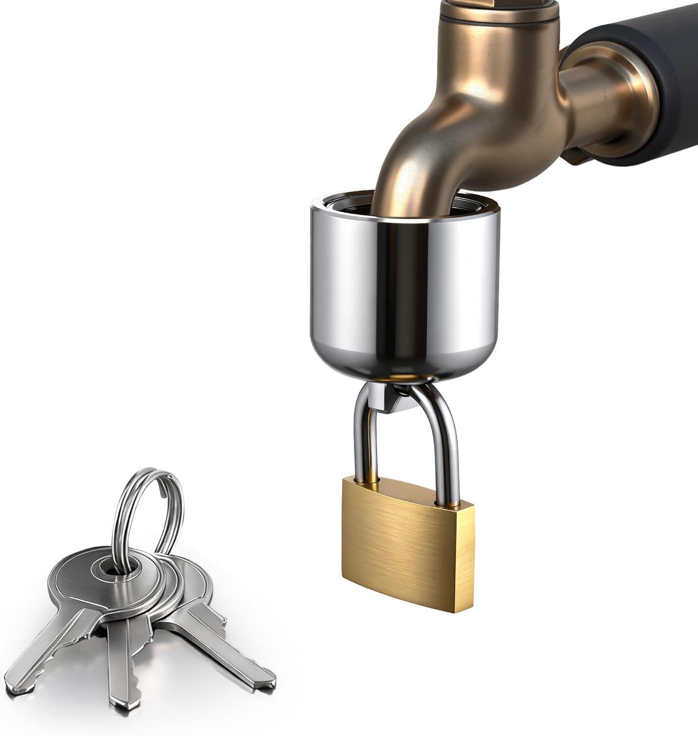 4 Pack Water Spigot Lock, Brass Hose Bib Lock for 3/4'' Garden Male Hose Thread, Prevents Water Theft & Unauthorized Faucet Use (No Padlock)