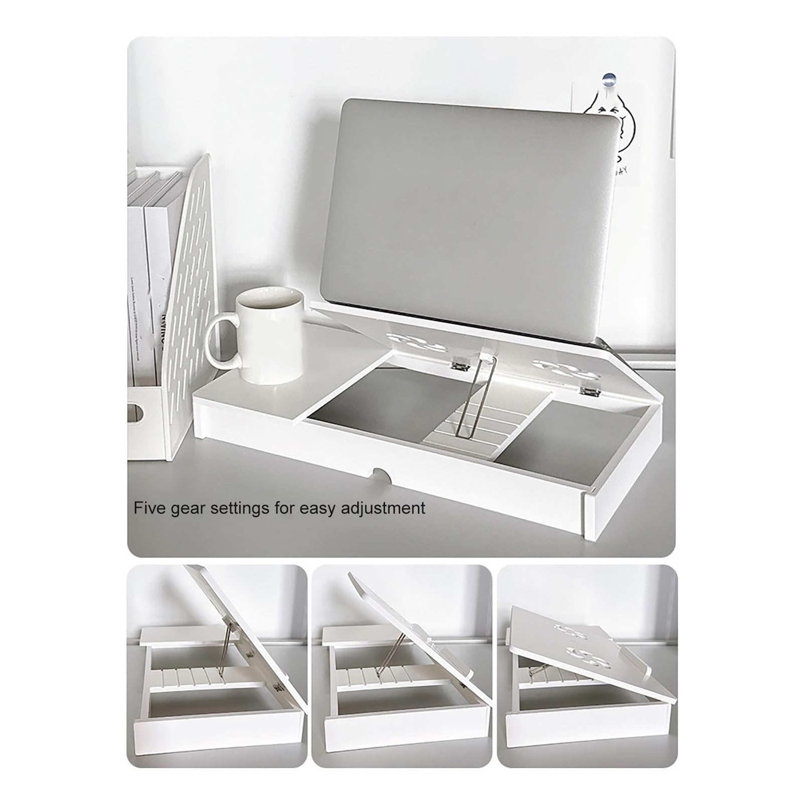 Rialzo Monitor da Scrivania in Legno da Scrivania, Supporto per Laptop Regolabile in Altezza con Design di Raffreddamento, Supporto PC Scrivanias Pieghevole