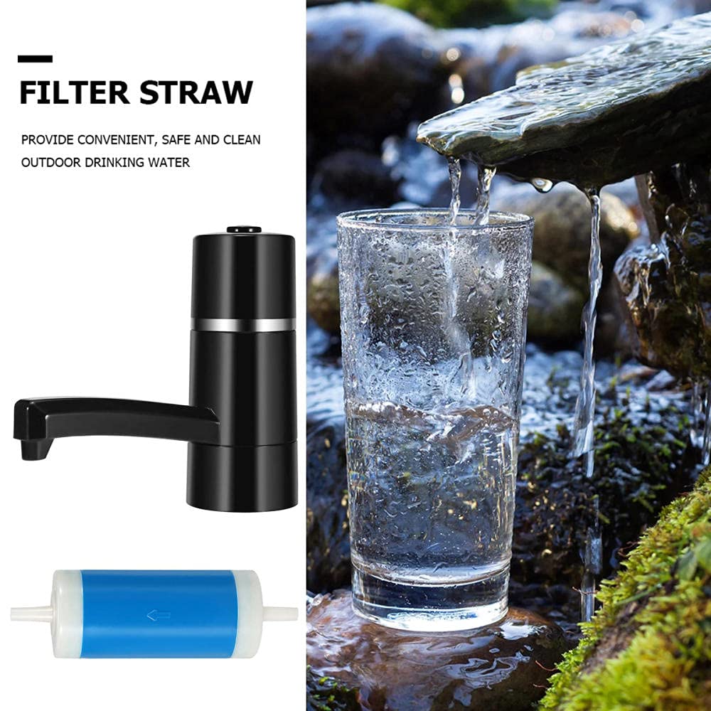 Dispensador de Bomba de Botella de Agua, Filtro De Agua Personal para Acampar, Juego De Purificador De Agua Portátil Filtro De Agua Pajita para Filtración De Agua Paja