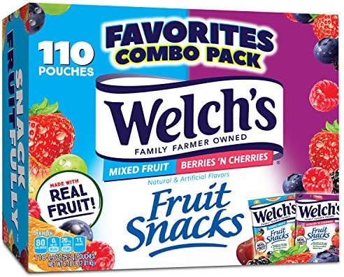 Welch's Fruit Snacks, Mixed Fruit & Berries 'n Cherries Bulk Variety Pack, Gluten Free, 0.9 oz Individual Single Serve Bags (Pack of 110)