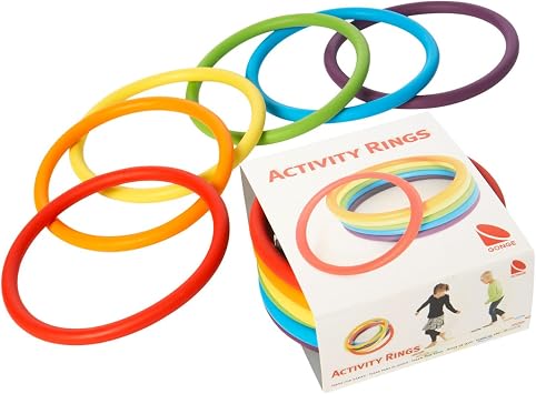 GONGE Activity Rings Multipurpose for Balance, Juggling, Throwing, Rhythmic Exercises and Gymnastics Set of 6 in Different Vibrant Colors