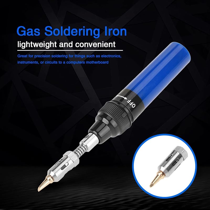 Walfront Gázos Forrasztópáka Készlet 1300°C Mini Égő Butángáz Ceruza Forrasztó Torch 8ml Tartály 35-45 Perc Kék