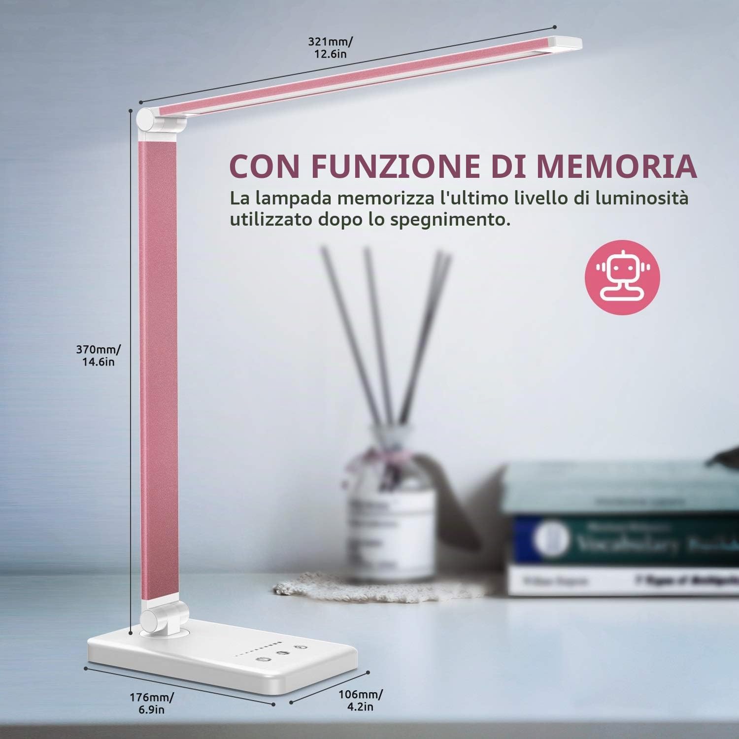 Chesbung Lampada da scrivania a LED, dimmerabile, 5 colori e 10 livelli di luminosità, funzionamento touch, pieghevole, con porta di ricarica USB e protezione per gli occhi Rosa
