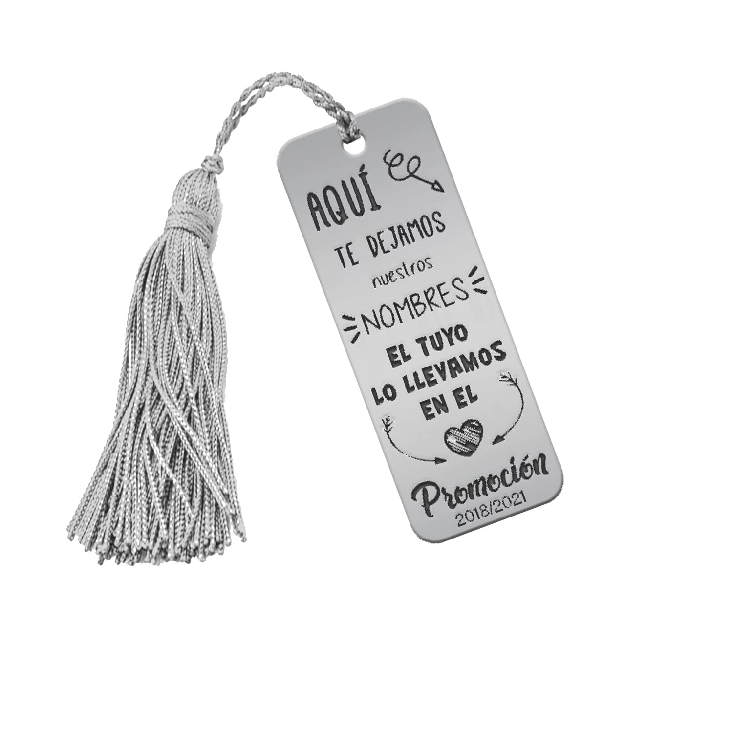 MI JOYA PERSONALIZADA - Marcapáginas de PLATA DE LEY personalizado con los nombres de los niños. Regalo original para regalar al profesor de tu hijo. Personalizado con mensaje (Gris)