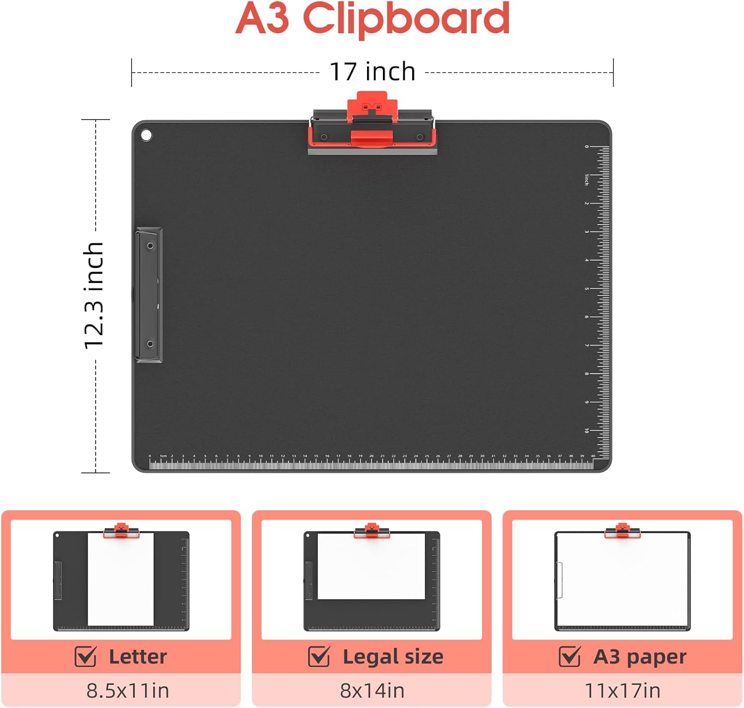 Clipboards with Pen Holder A3 Size 11 x 17 Inch (2 Pack) Aluminum Protection Edge Clip Board for Classrooms, Offices, School, Doctor, Coaches [Upgraded Clip]