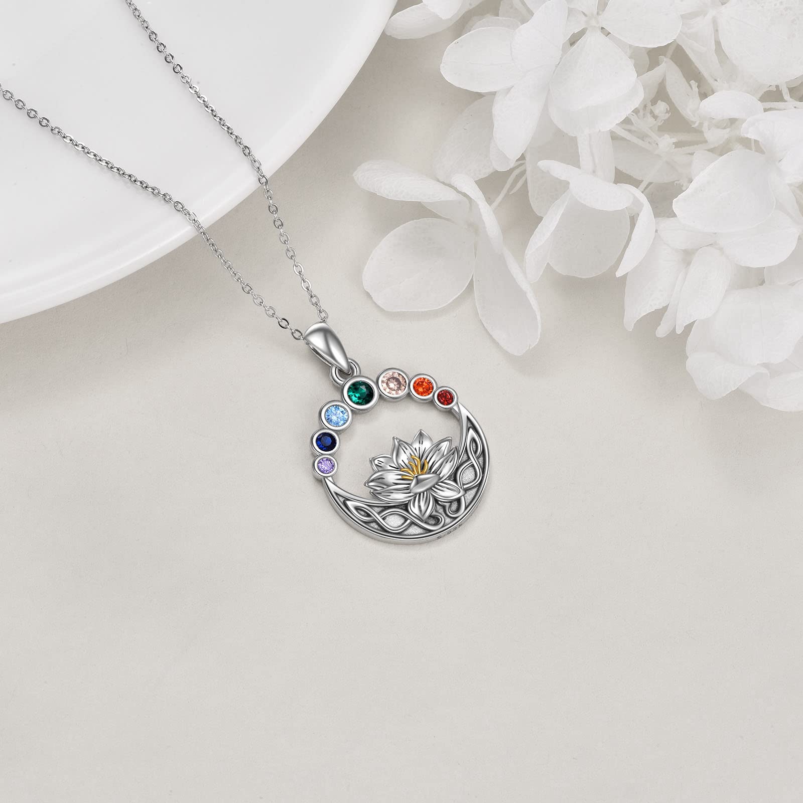 Axeluna Chakra-Halskette, Sterlingsilber, Lotusblüte, keltischer Knoten, Anhänger, Halskette, Heilung, Yoga, Schmuck, Geburtstag, Weihnachten, Geschenke für Frauen, Mutter, Tochter, sie