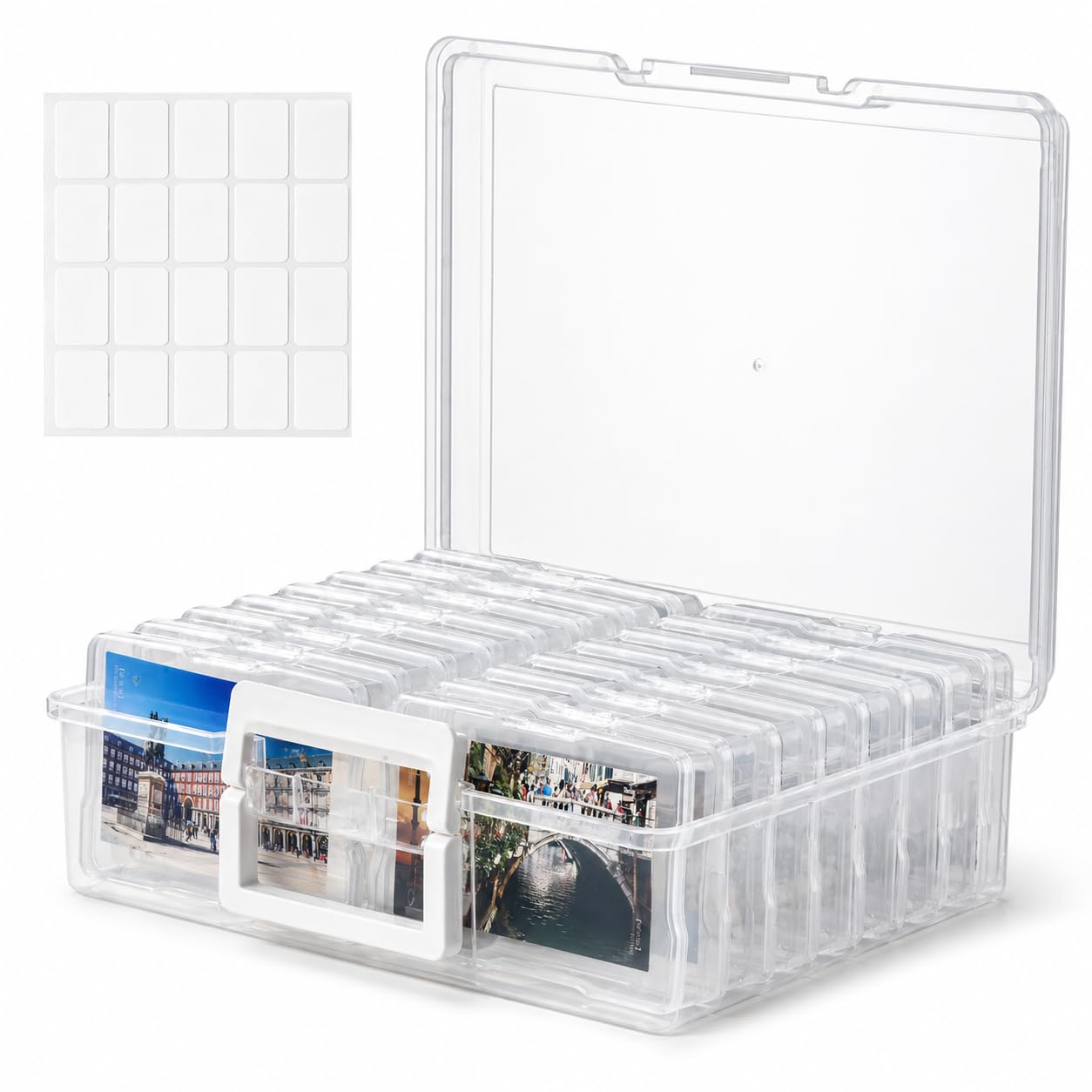 ALINK Boîte de rangement pour photos - 10 x 15 cm - 16 supports photo intérieurs - Boîtes de rangement transparentes en plastique - Pour semences, cartes, artisanat, autocollants transparents