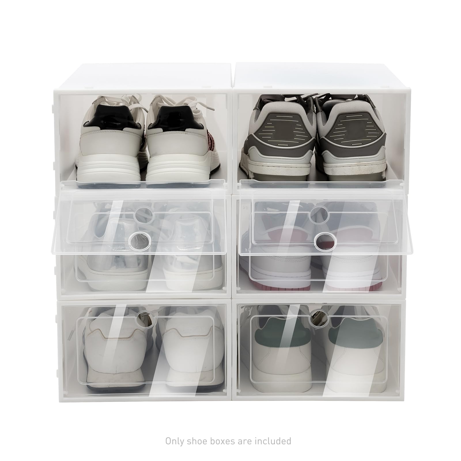 24pcs Transparente Stapelbare Schuhkarton Schuhbox, Kunststoffbox Faltbare Plastik Aufbewahrungsbox Shoe Box mit Durchsichtiger Tür 33 x 23 x 14cm (24)