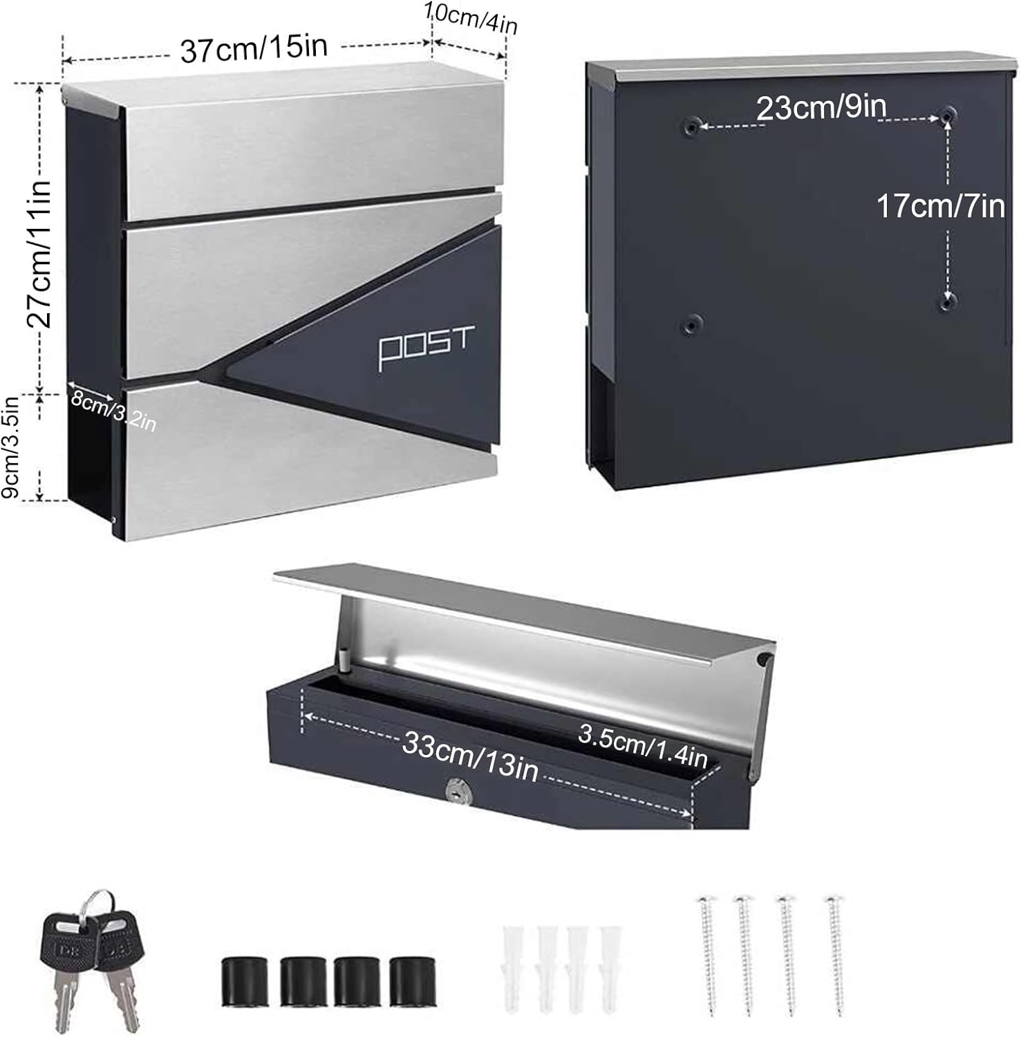 Mailboxes for Outside, Mailbox, Metal Mailbox, Wall Mount Mailboxes, Residential Mailboxes, Door Mailbox, Lockable Mailboxes with Keys, House Mailbox with Newspaper Holder(Black,Small)