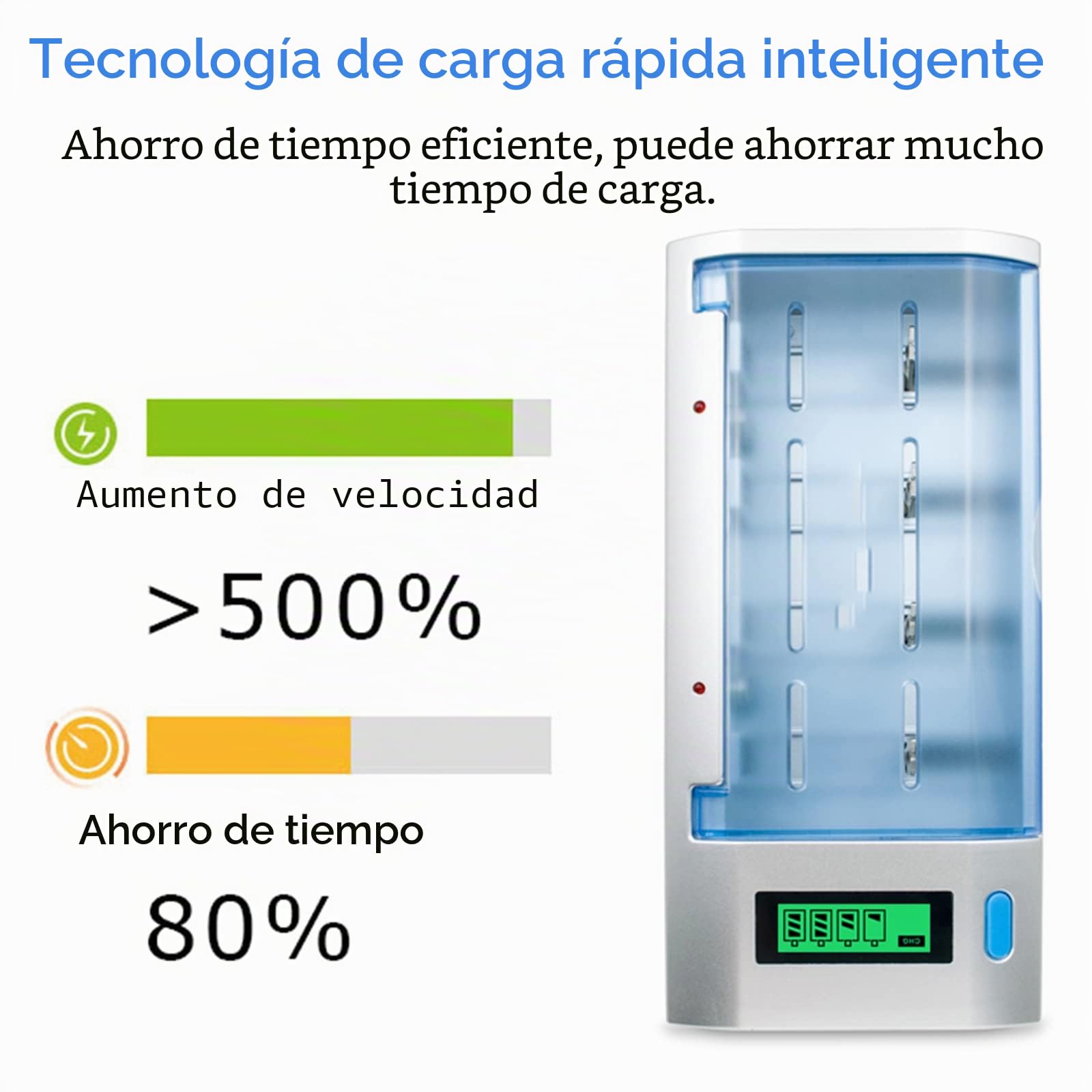 CITYORK Cargador de Batería Universal con Pantalla LCD con Función de Descarga para Baterías AA, AAA, C, D, 9V NI-MH NI-CD con 4 Celdas NI-MH C Tamaño 5000mAh