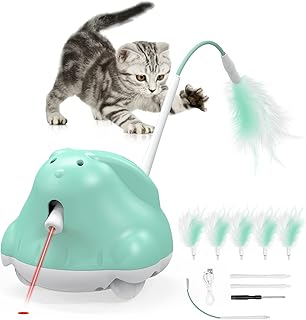 Pawaboo Automatic Light Cat Toys, Hand-Free Electronic Cat Toy with Light & Feathers, USB Rechargeable Cat Feather Teaser Toy with 3 Modes for Indoor Kitten/Cats, Rabbit Shaped Cat Interactive Toys