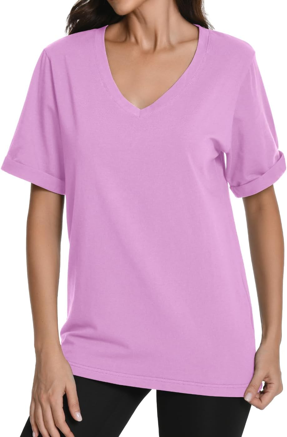 Auriviz Womens Cotton Tops Basic Short Sleeve Oversized Tshirts Short Sleeve Tees Boxy Yoga Gym Workout Shirts