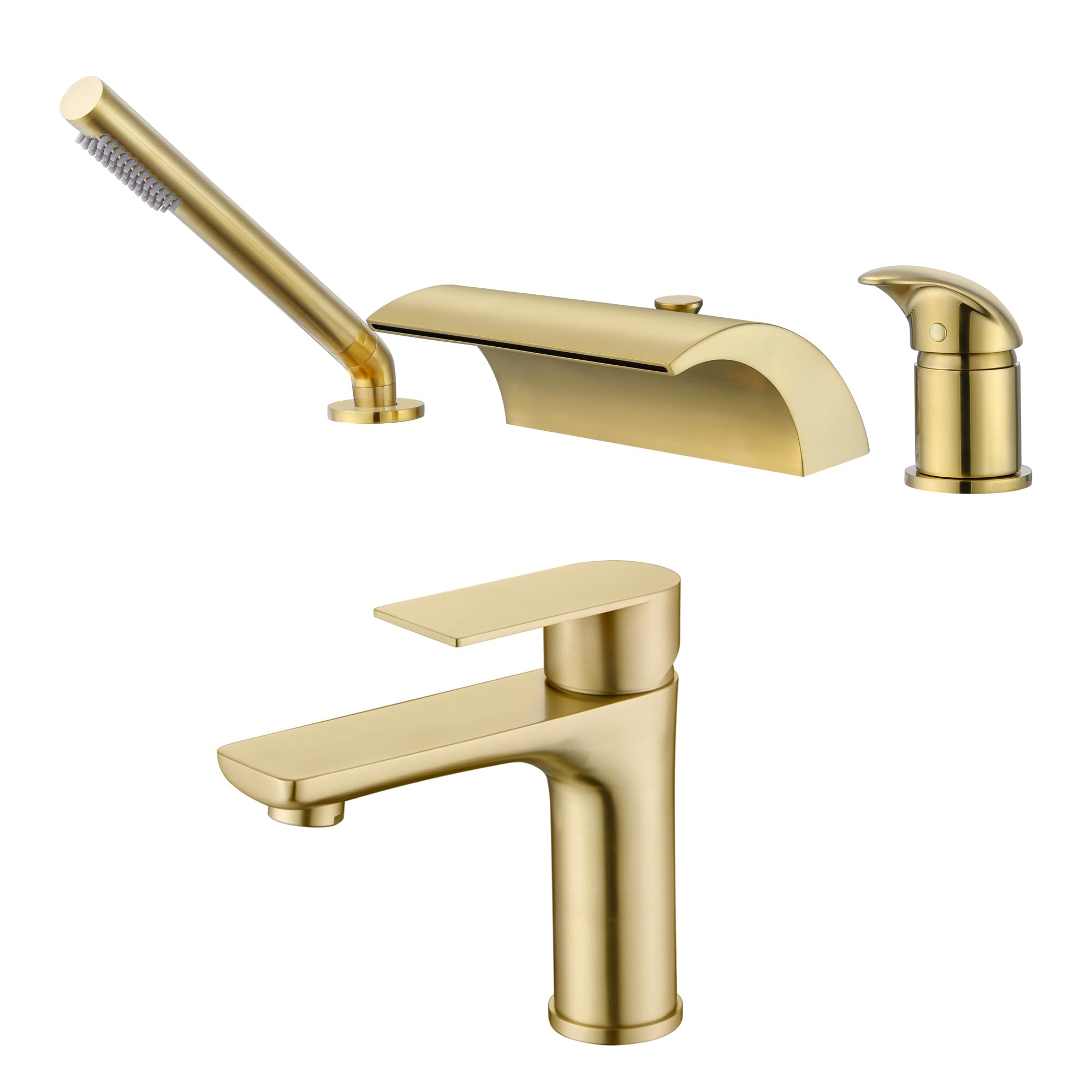 Hcfyauis Gold Bathroom Sink Faucet S1425-Bg+Roman Tub Faucet S2138bgw