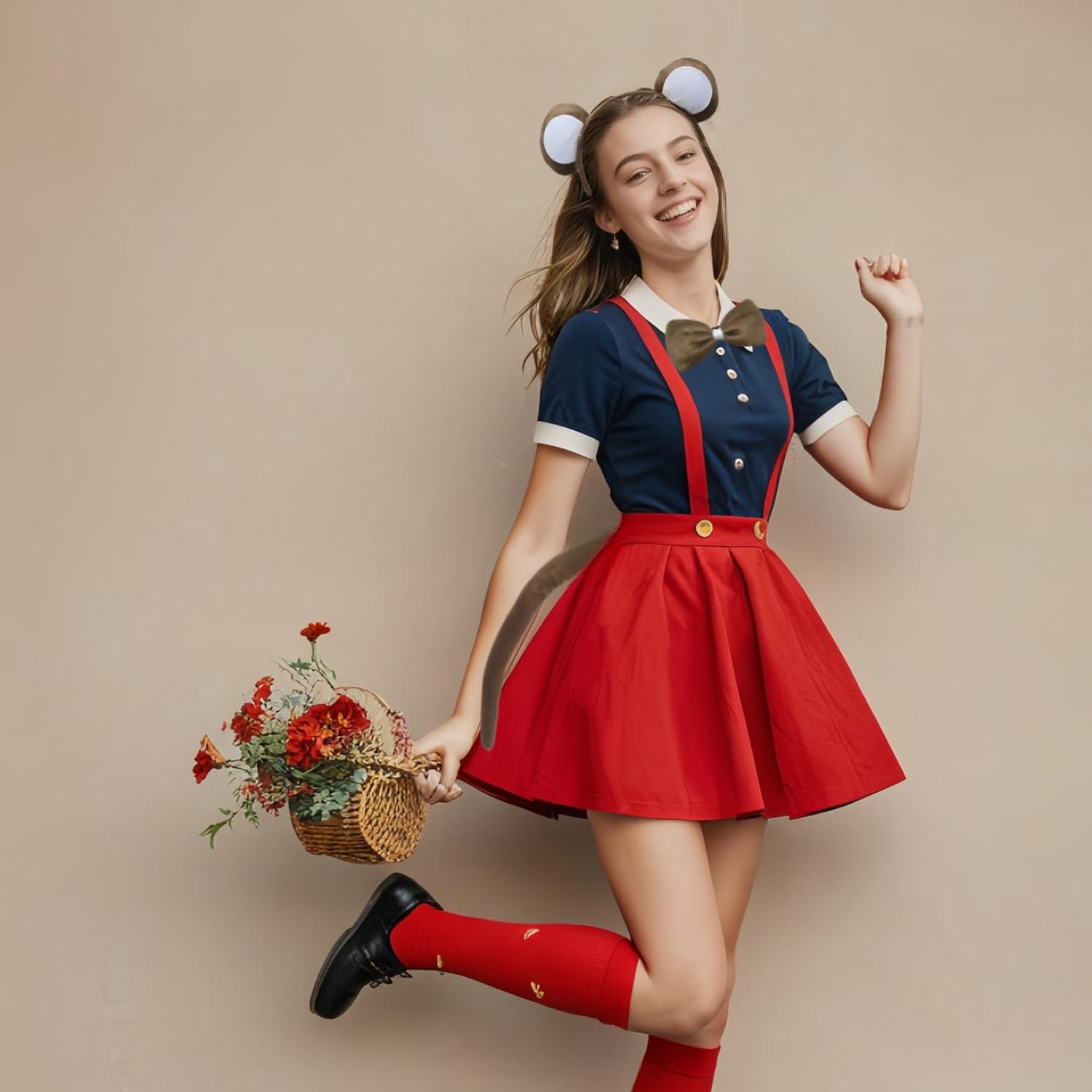 Generic Monkey Ears and Tail Set Halloween Costume Accessories Cosplay Set Ear Headband Bowtie and Tail Cosplay Party Supplies, Brown - Image 4