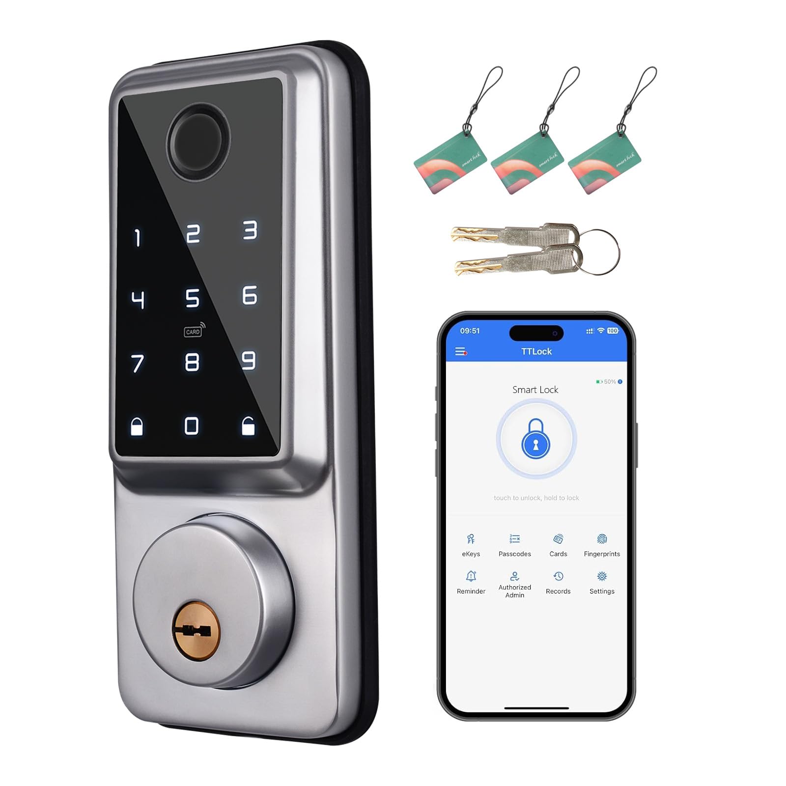 Smart Lock 5 in 1 serratura elettronica per porta con Wi-Fi e Bluetooth, controllo tramite app con tastiera touch per garage, hotel, ufficio
