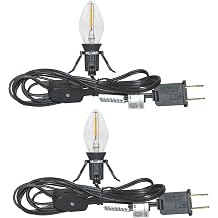 2 Sets Accessory Cord with One LED Light Bulbs, 6Ft Night Light Cord with Clip and On/Off Switch Plugs, C7 Mini Led Lights for Indoor Crafts Christmas Village House Lights Halloween Decor, Black Wire
